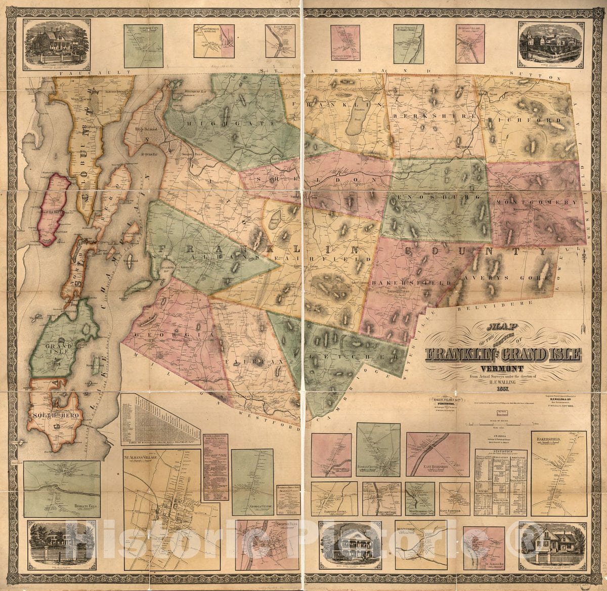 Historic 1857 Map - Map of The Counties of Franklin and Grand Isle, Vermont : from Actual surveys