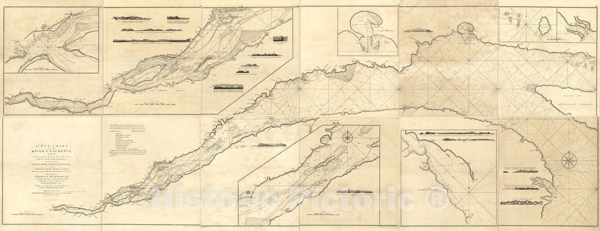 Historic 1760 Map - A New Chart of The River St. Laurence, from The Island of Anticosti to The Falls of Richelieu: with All The Islands, Rocks, Shoals, and soundings