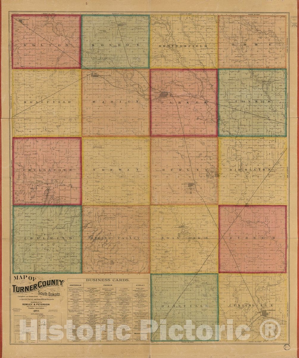 Historic 1893 Map - Map of Turner County, South Dakota : compiled and Drawn from a Special Survey and from Official Records.