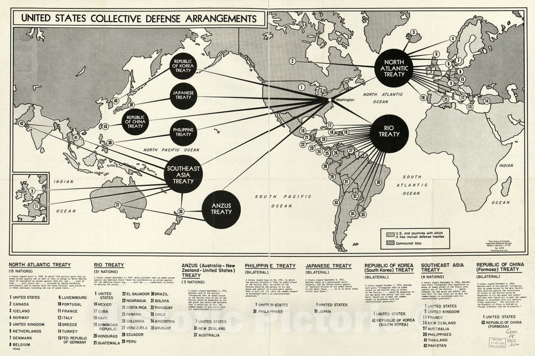 Historic 1966 Map - United States Collective Defense Arrangements