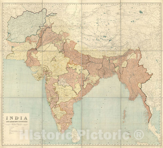 Historic 1915 Map - India and Adjacent Countries