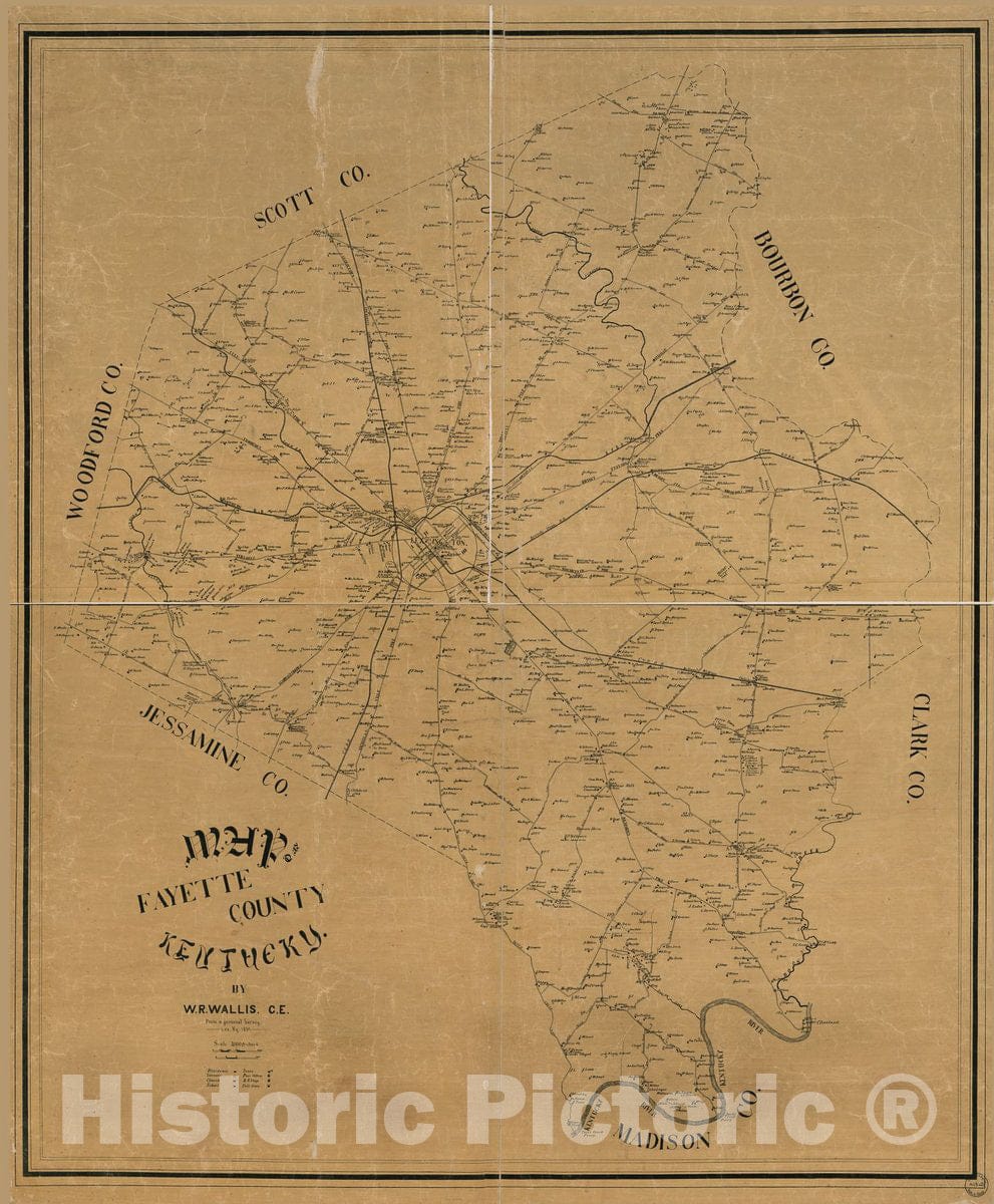 Historic 1891 Map - Map of Fayette County, Kentucky