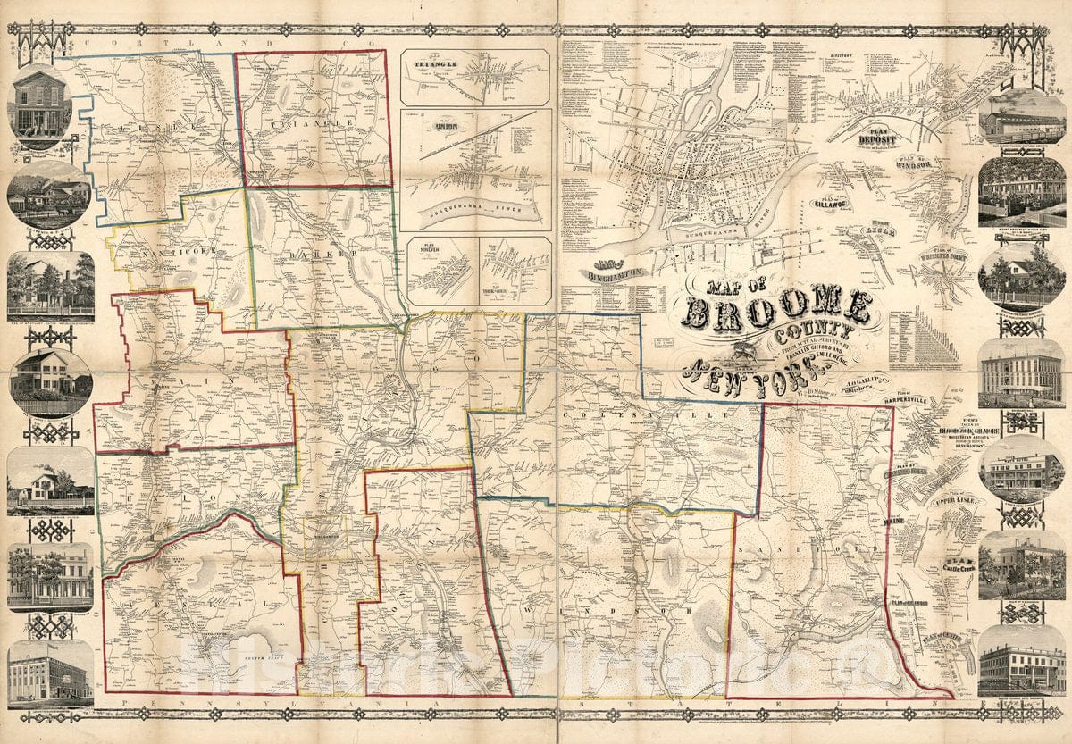 Historic 1855 Map - Map of Broome County, New York