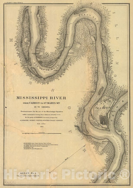 Historic 1865 Map - Mississippi River from Cairo Ill. to St. Marys Mo. in VI Sheets.