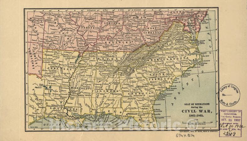 Historic 1902 Map - Seat of Operations During The Civil War, 1861-1865.