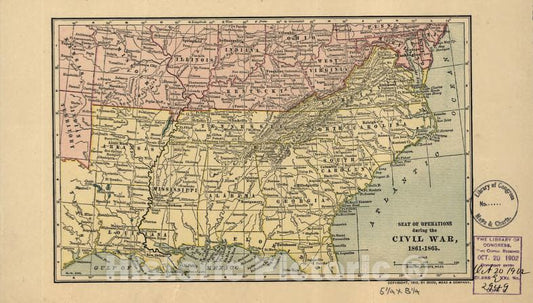 Historic 1902 Map - Seat of Operations During The Civil War, 1861-1865.