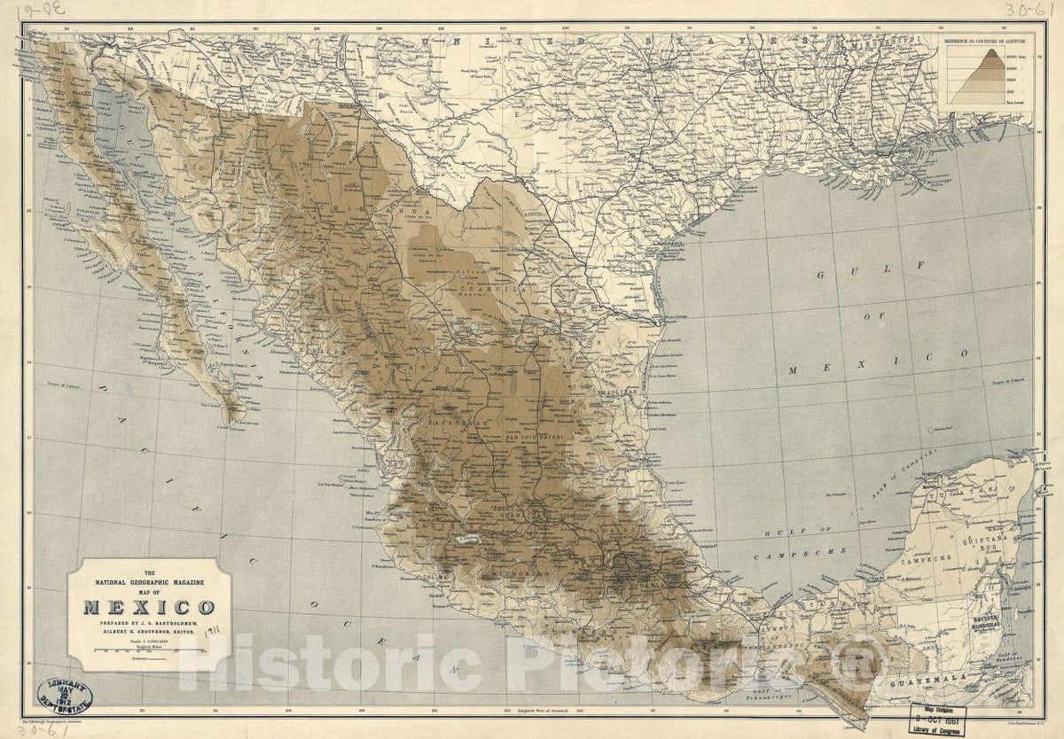 Historic 1911 Map - The National Geographic Magazine map of Mexico