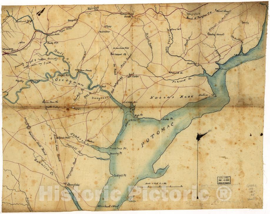 Historic 1860 Map - Map of Part of Fairfax and Prince William Counties, Virginia.
