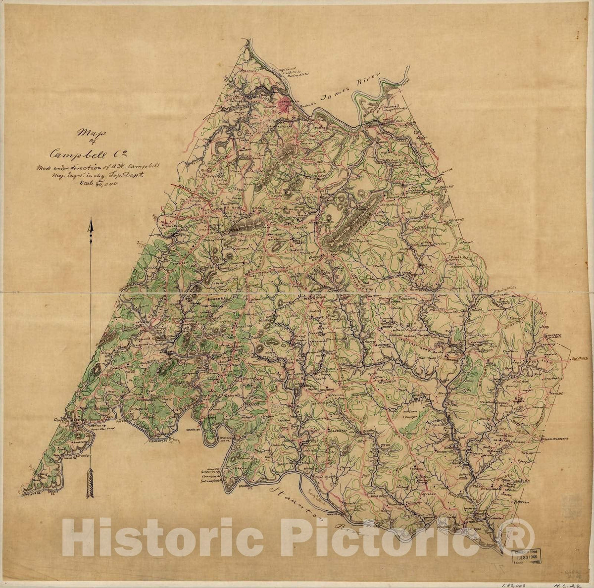 Historic 1860 Map - Map of Campbell Co.