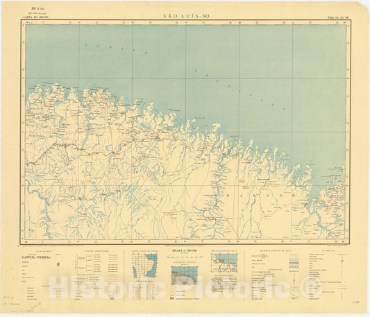 Map : Sao Luis - NO, Brazil 1950, Carta do Brasil , Antique Vintage Reproduction