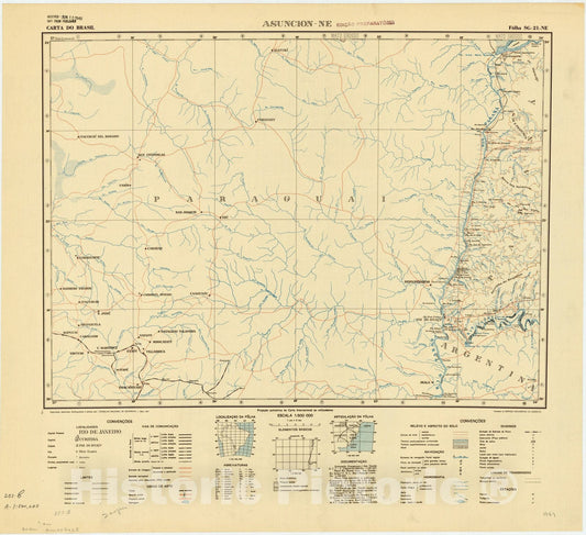 Map : Asuncio - NE, Brazil 1947, Carta do Brasil , Antique Vintage Reproduction