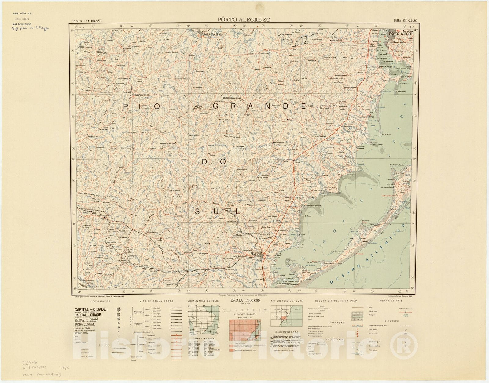 Map : Porto Alegre - SO, Brazil 1965, Carta do Brasil , Antique Vintage Reproduction