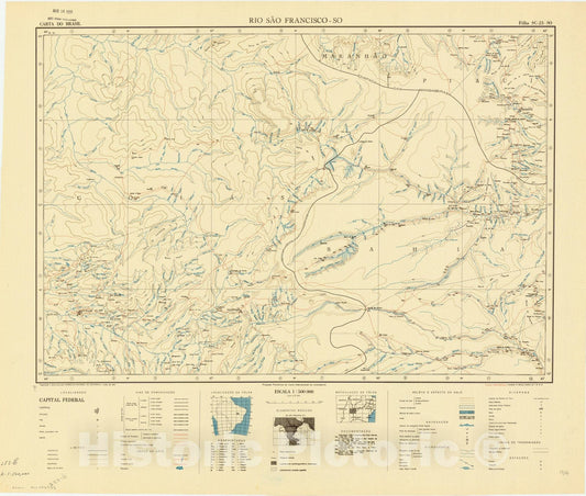 Map : Rio Sao Francisco - SO, Brazil 1954, Carta do Brasil , Antique Vintage Reproduction