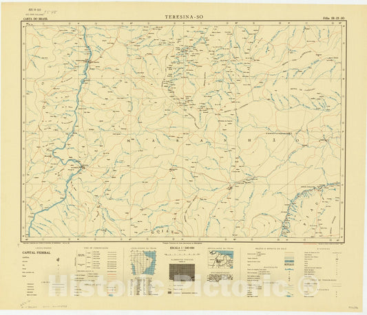 Map : Teresina - SO, Brazil 1946, Carta do Brasil , Antique Vintage Reproduction