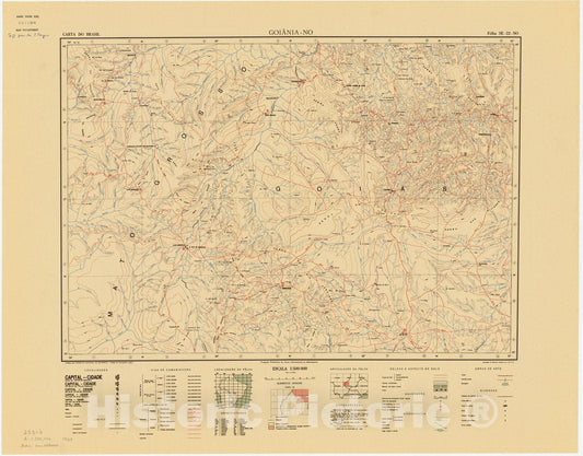 Map : Goiania - NO, Brazil 1964, Carta do Brasil , Antique Vintage Reproduction