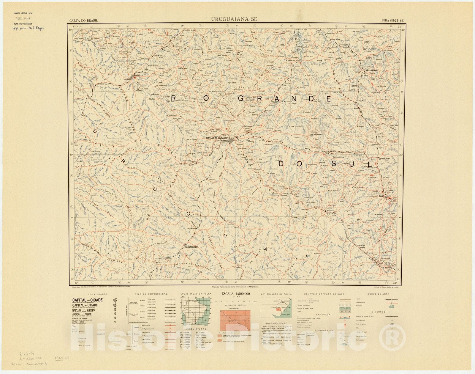 Map : Uruguaiana - SE, Brazil 1965, Carta do Brasil , Antique Vintage Reproduction