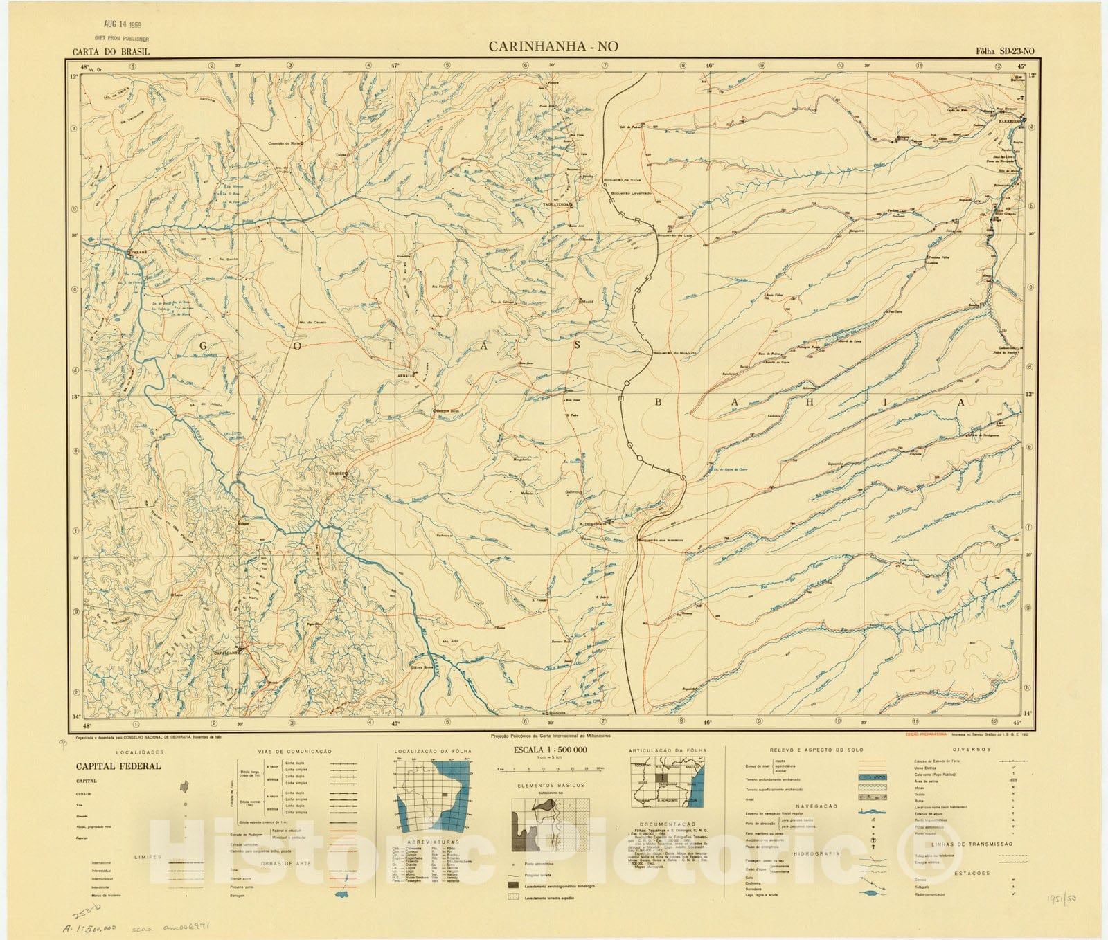 Map : Carinhanha - NO, Brazil 1951, Carta do Brasil , Antique Vintage Reproduction