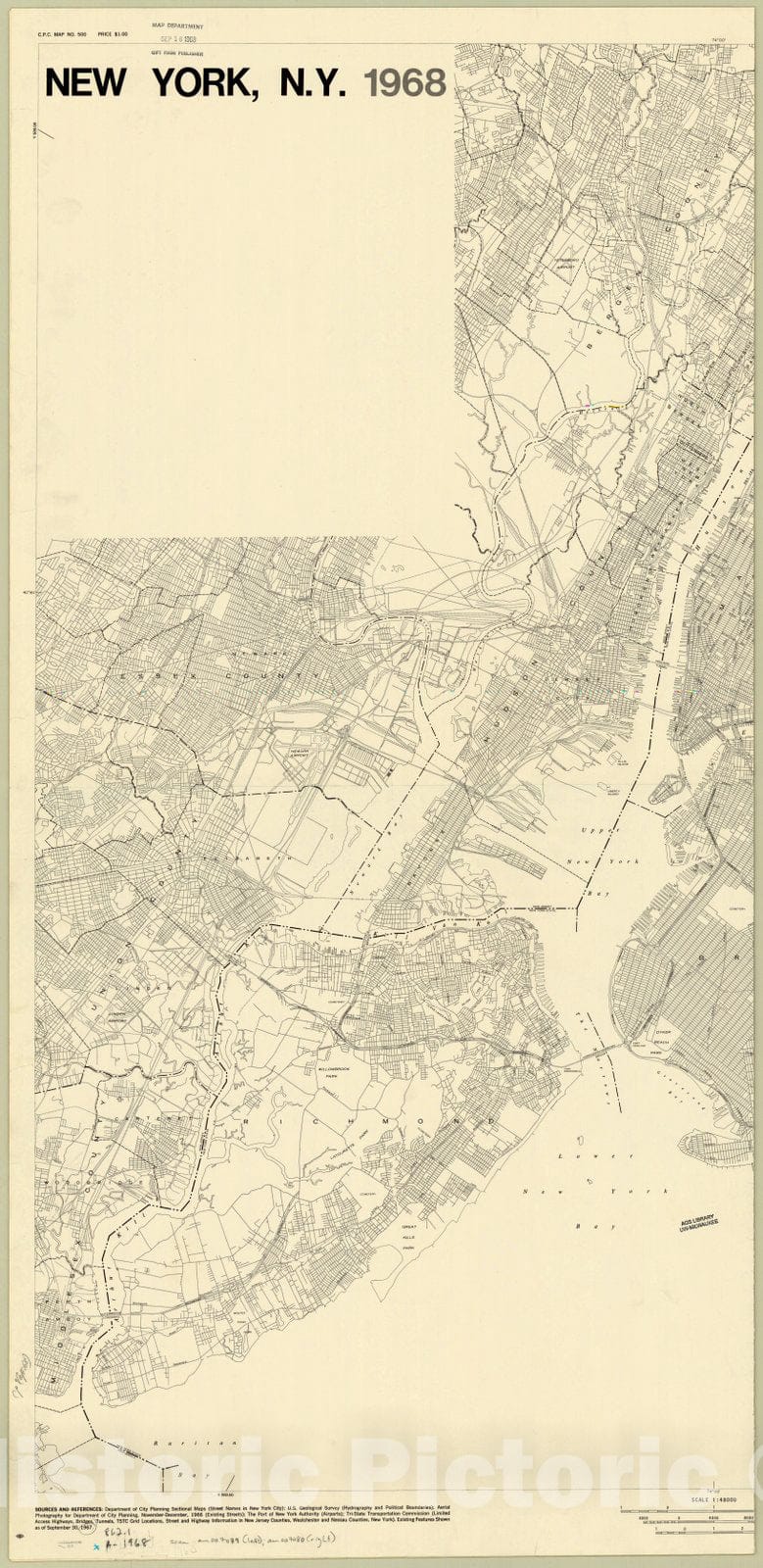 Map : New York, New York 1968 2, New York, N.Y., 1968 , Antique Vintage Reproduction