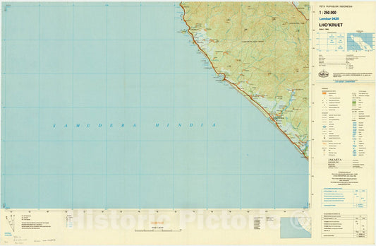 Map : Lho'Kruet, Indonesia 1982, Peta rupabumi Indonesia, 1:250,000 , Antique Vintage Reproduction
