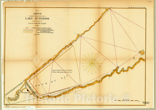 Historic Map : Lake Superior 1861, Sketch showing the progress of the survey in Lake Superior under the orders of Capt. Geo. G. Meade, Top. Eng. in 1861, Antique Vintage Reproduction