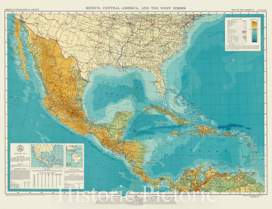 Map : Mexico and Central America 1953, Mexico, Central America, and the West Indies : map of the Americas 1:5,000,000 , Antique Vintage Reproduction