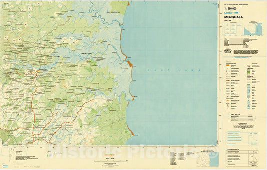 Map : Menggala, Indonesia 1986, Peta rupabumi Indonesia, 1:250,000 , Antique Vintage Reproduction