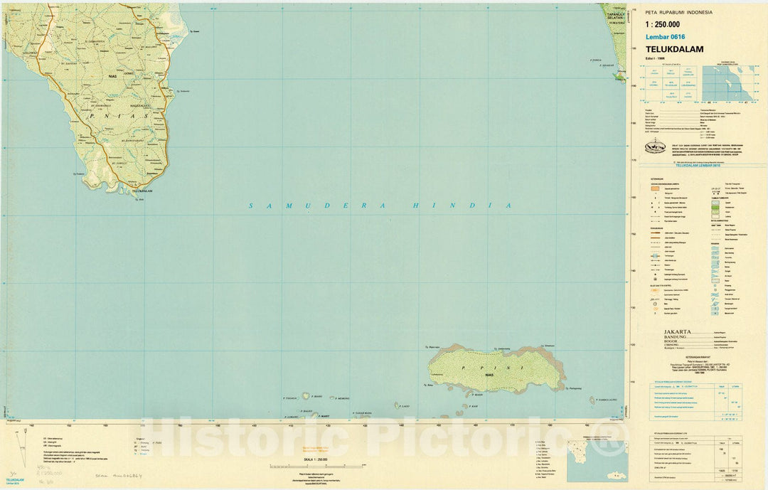 Map : Telukdalam, Indonesia 1985, Peta rupabumi Indonesia, 1:250,000 , Antique Vintage Reproduction