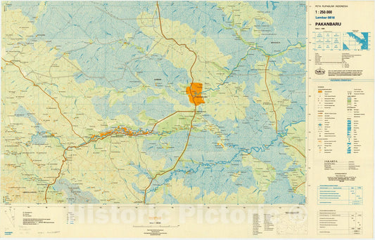 Map : Pakanbaru, Indonesia 1985, Peta rupabumi Indonesia, 1:250,000 , Antique Vintage Reproduction