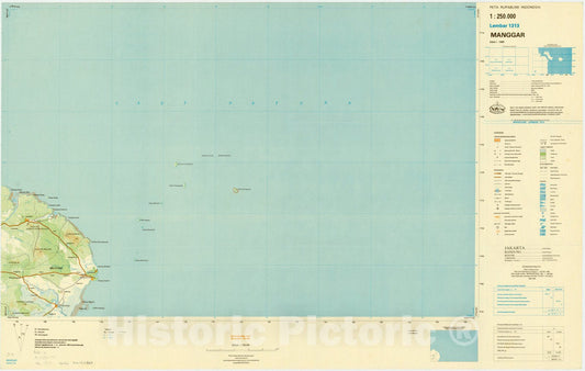 Map : Manggar, Indonesia 1985, Peta rupabumi Indonesia, 1:250,000 , Antique Vintage Reproduction