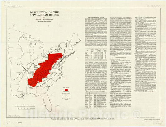 Map : Appalachia 1965 1, Water resources of the Appalachian region, Pennsylvania to Alabama , Antique Vintage Reproduction