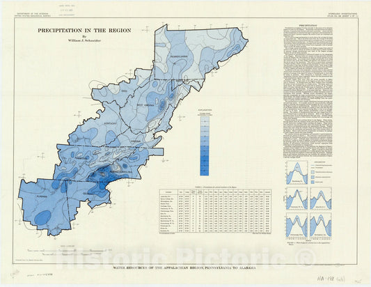 Map : Appalachia 1965 4, Water resources of the Appalachian region, Pennsylvania to Alabama , Antique Vintage Reproduction
