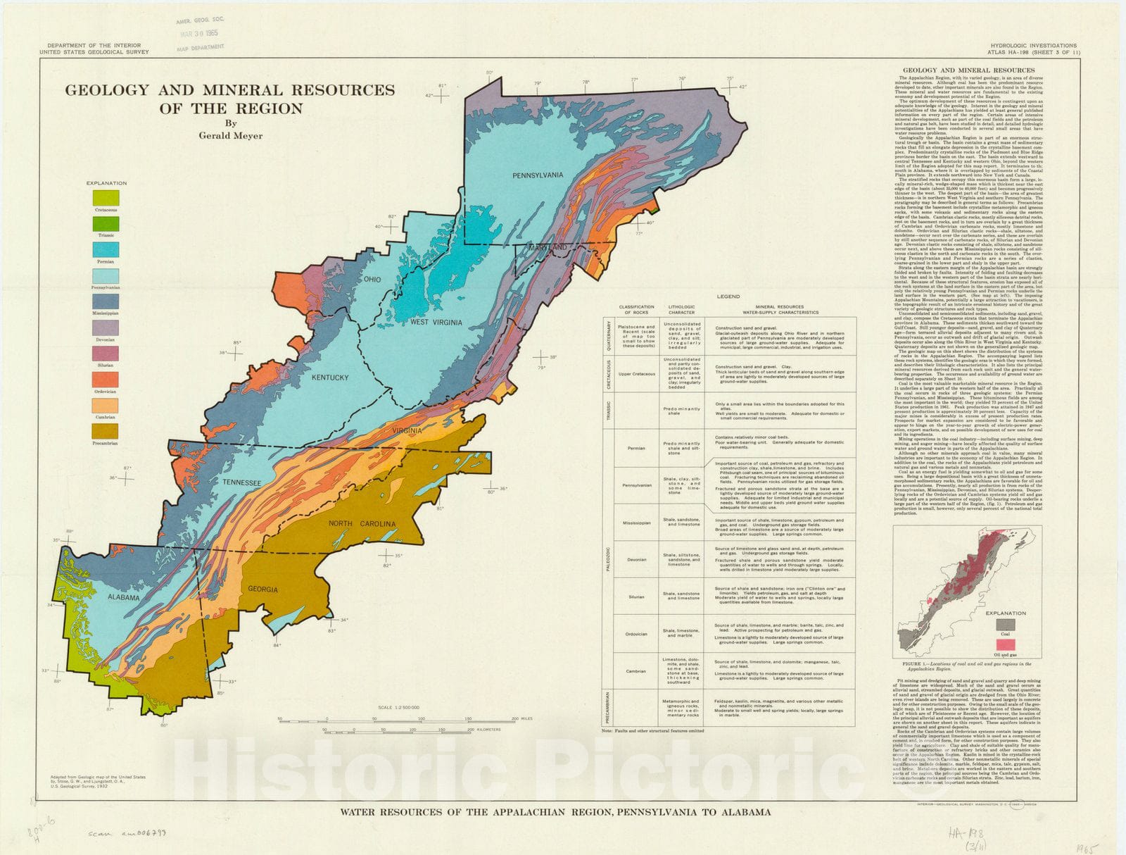 Map : Appalachia 1965 5, Water resources of the Appalachian region, Pennsylvania to Alabama , Antique Vintage Reproduction