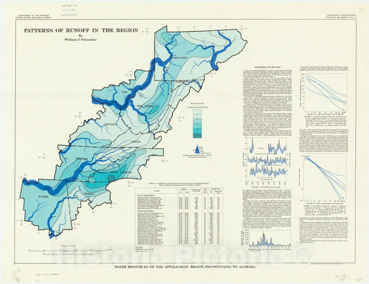 Map : Appalachia 1965 6, Water resources of the Appalachian region, Pennsylvania to Alabama , Antique Vintage Reproduction