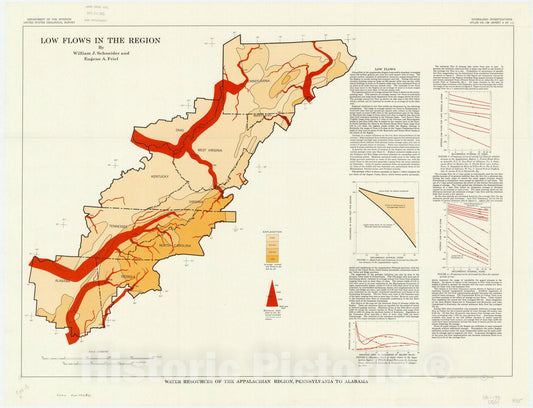 Map : Appalachia 1965 7, Water resources of the Appalachian region, Pennsylvania to Alabama , Antique Vintage Reproduction