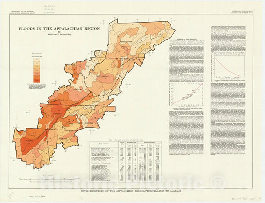 Map : Appalachia 1965 8, Water resources of the Appalachian region, Pennsylvania to Alabama , Antique Vintage Reproduction