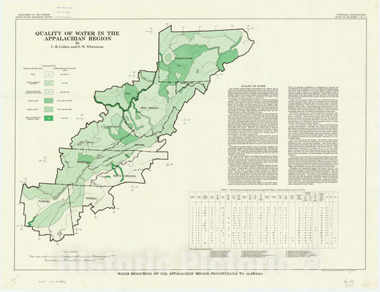 Map : Appalachia 1965 9, Water resources of the Appalachian region, Pennsylvania to Alabama , Antique Vintage Reproduction