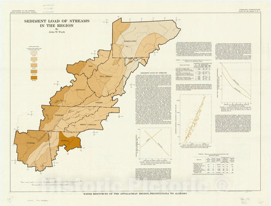 Map : Appalachia 1965 10, Water resources of the Appalachian region, Pennsylvania to Alabama , Antique Vintage Reproduction