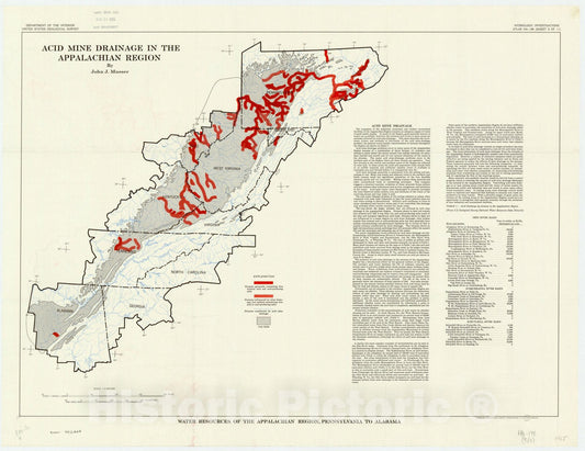 Map : Appalachia 1965 11, Water resources of the Appalachian region, Pennsylvania to Alabama , Antique Vintage Reproduction