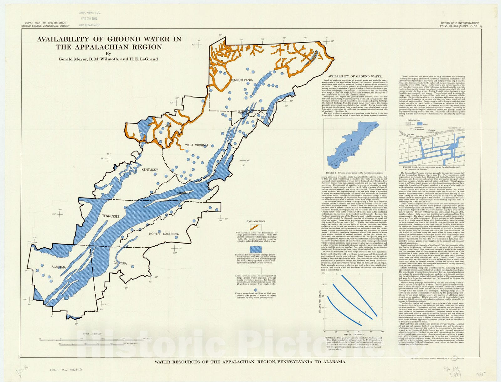 Map : Appalachia 1965 2, Water resources of the Appalachian region, Pennsylvania to Alabama , Antique Vintage Reproduction