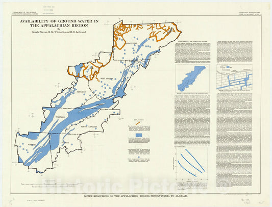 Map : Appalachia 1965 2, Water resources of the Appalachian region, Pennsylvania to Alabama , Antique Vintage Reproduction