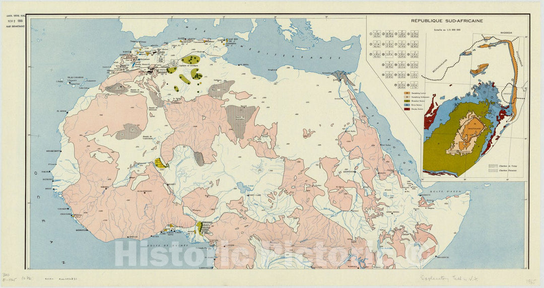 Map : Africa 1965 2, Carte des depo?ts houillers en Afrique, echelle 1, Antique Vintage Reproduction