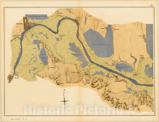 Map : Danube River 1871 6, Carte du Danube et de ses embranchements entre Braila et la mer , Antique Vintage Reproduction