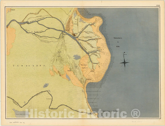 Map : Danube River 1871 2, Carte du Danube et de ses embranchements entre Braila et la mer , Antique Vintage Reproduction