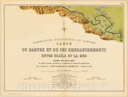 Map : Danube River 1871 3, Carte du Danube et de ses embranchements entre Braila et la mer , Antique Vintage Reproduction