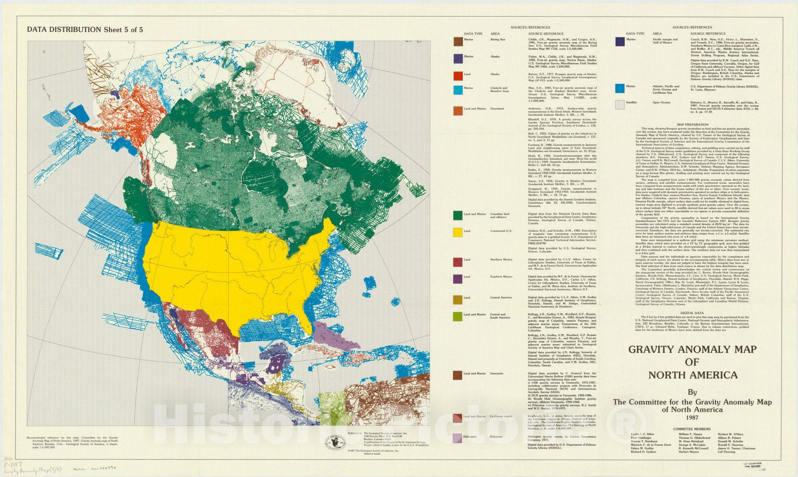 Map : North America 1987 5, Gravity anomaly map of North America , Antique Vintage Reproduction