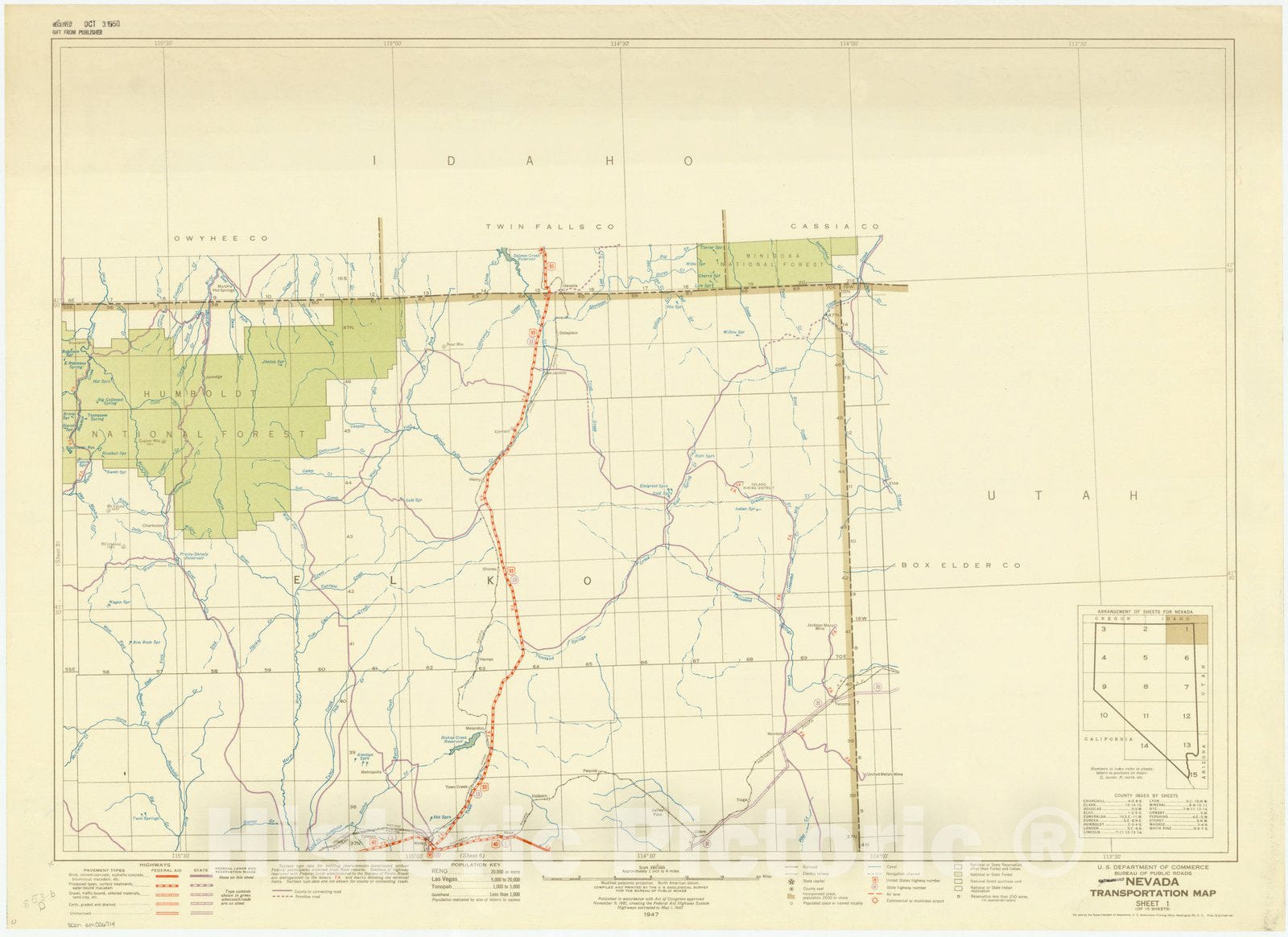 Map : Nevada 1947 1, Nevada transportation map , Antique Vintage Reproduction