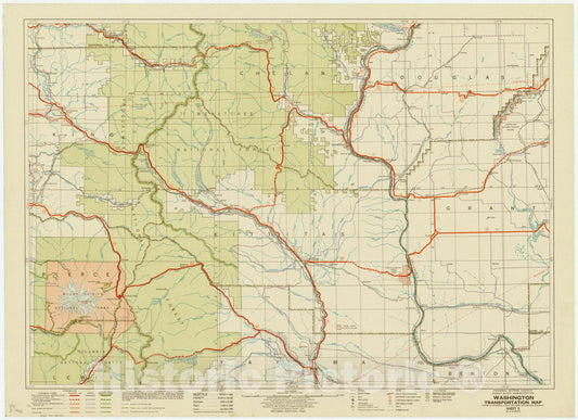 Map : Washington 1941 5, Washington transportation map : Highways, railroads canals, air lanes, and dredged channels , Antique Vintage Reproduction