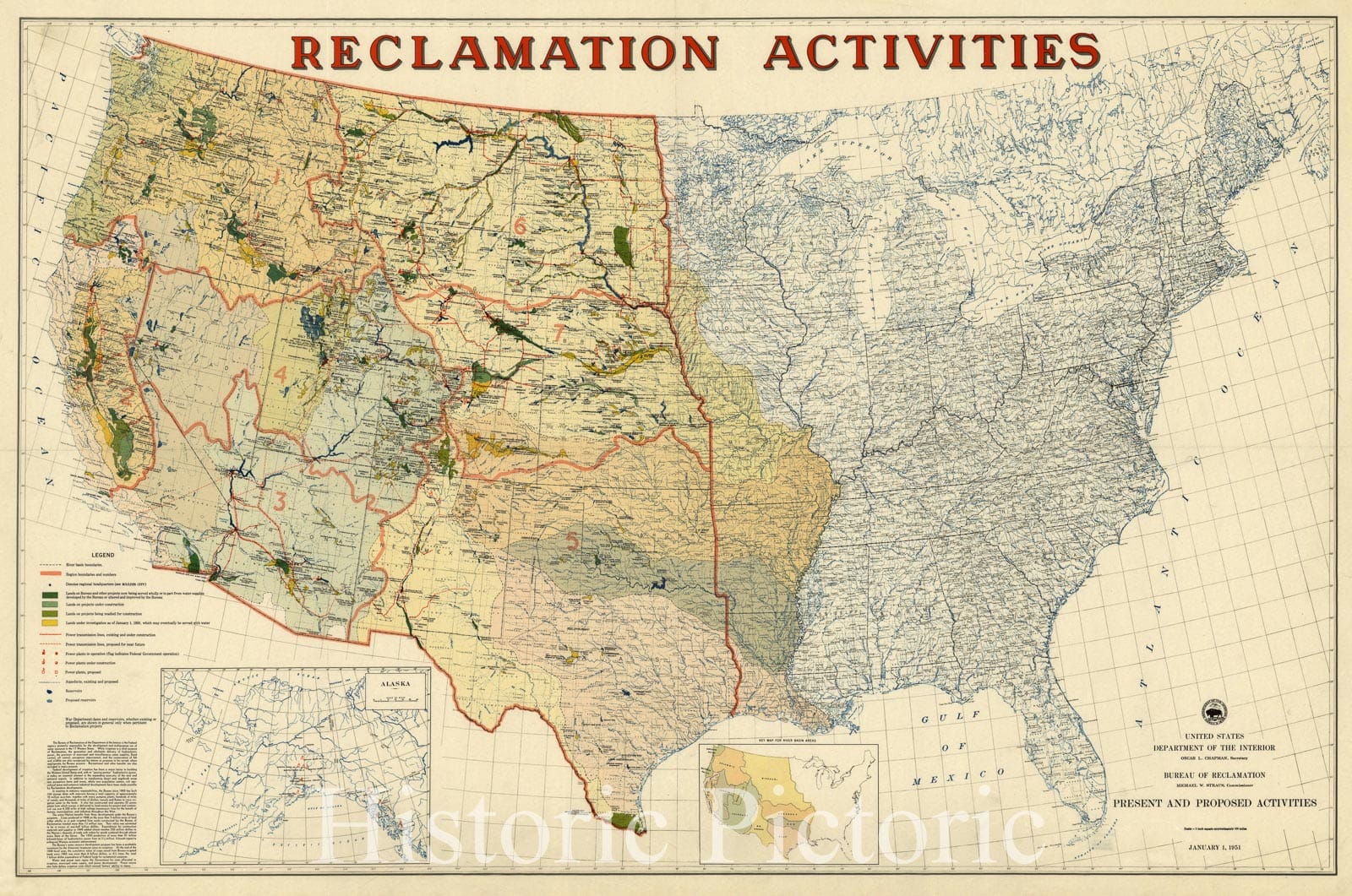 Map : United States 1951, Reclamation activities : present and proposed activities , Antique Vintage Reproduction