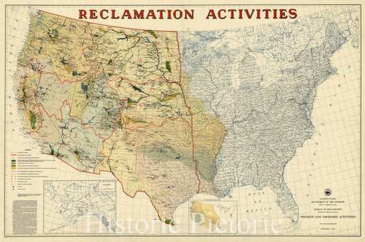 Map : United States 1951, Reclamation activities : present and proposed activities , Antique Vintage Reproduction