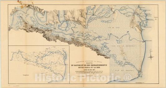 Map : Danube River 1871 7, Carte du Danube et de ses embranchements entre Braila et la mer , Antique Vintage Reproduction